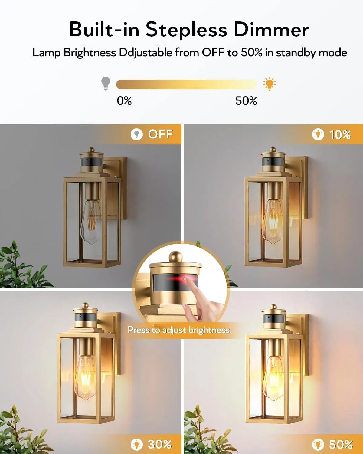 VIANIS Motion Sensor Outdoor Lights, Gold Exterior Lighting Fixtures for House, Modern Dusk to Dawn Outdoor Porch Lights Wall Mount Lantern, Anti-Rust Waterproof Outdoor Wall Sconces for Garage, Coach