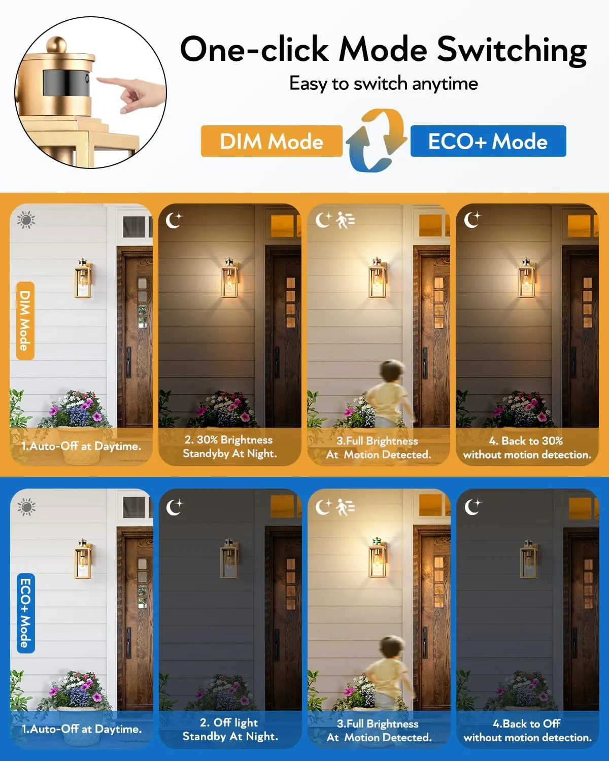 VIANIS Motion Sensor Outdoor Lights, Gold Exterior Lighting Fixtures for House, Modern Dusk to Dawn Outdoor Porch Lights Wall Mount Lantern, Anti-Rust Waterproof Outdoor Wall Sconces for Garage, Coach
