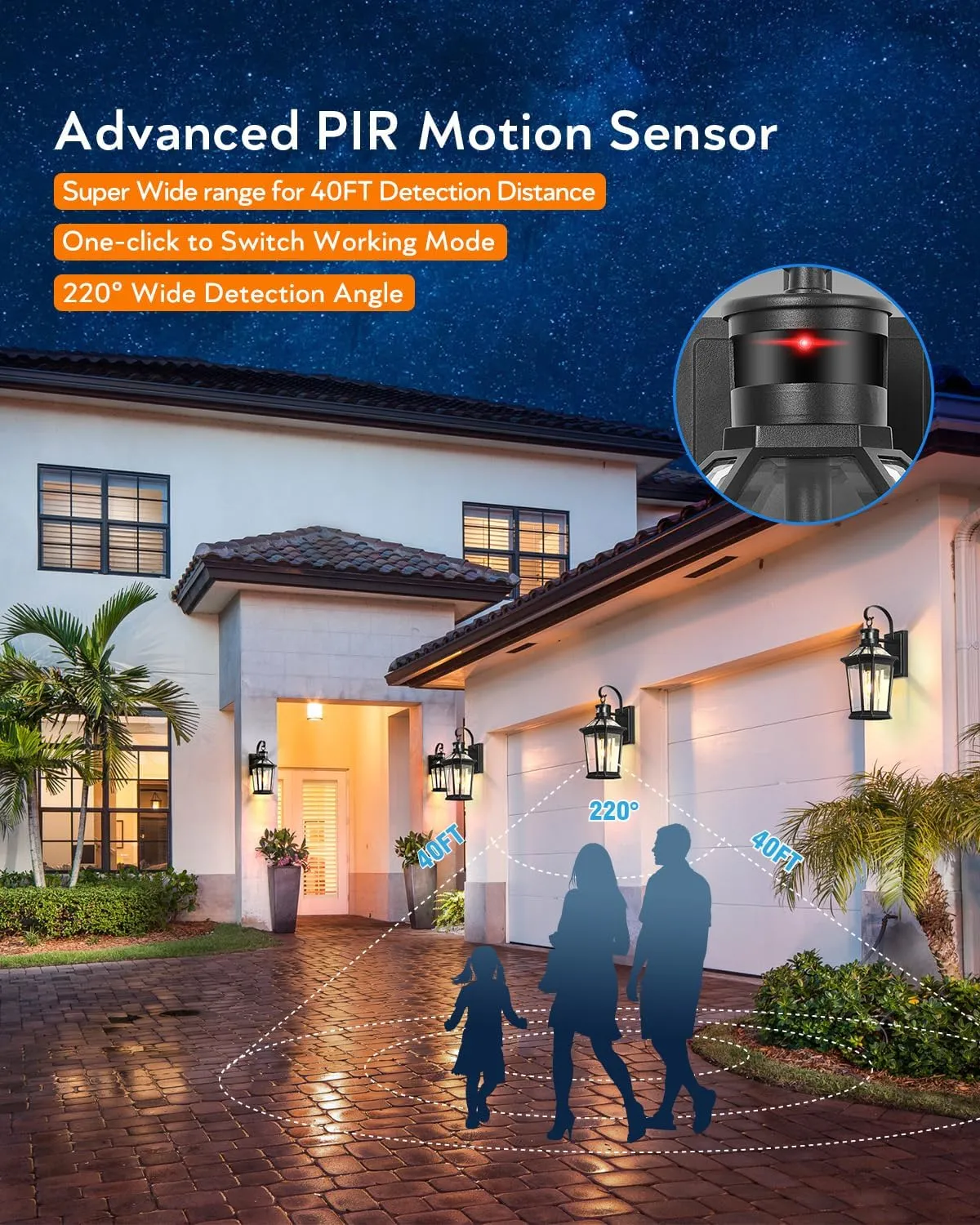 VIANIS Motion Sensor Outdoor Wall Lantern, Black Waterproof Dusk to Dawn LED Exterior Wall Sconce, Anti-Rust Aluminum Modern Outside Porch Light Wall Mount for House, Garage, Entryway 2 Pack