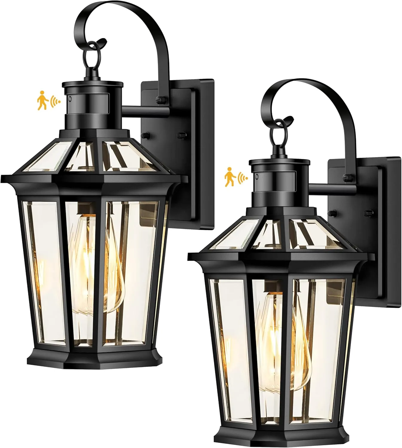 VIANIS Motion Sensor Outdoor Wall Lantern, Black Waterproof Dusk to Dawn LED Exterior Wall Sconce, Anti-Rust Aluminum Modern Outside Porch Light Wall Mount for House, Garage, Entryway 2 Pack