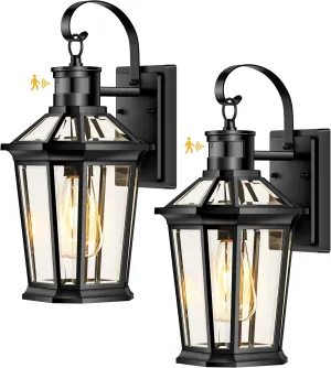 VIANIS Motion Sensor Outdoor Wall Lantern, Black Waterproof Dusk to Dawn LED Exterior Wall Sconce, Anti-Rust Aluminum Modern Outside Porch Light Wall Mount for House, Garage, Entryway 2 Pack