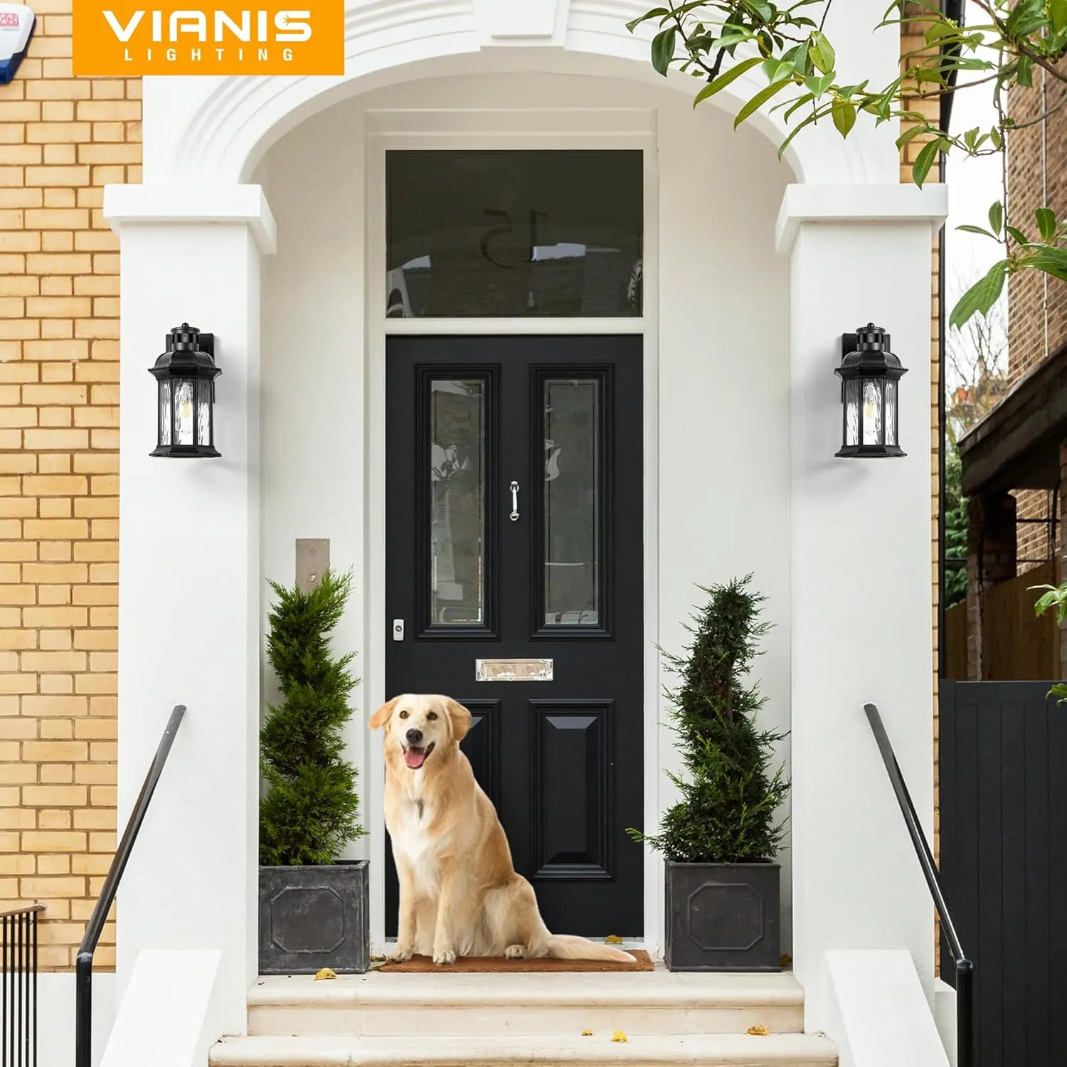 VIANIS Motion Sensor Outdoor Wall Lights, 2-Pack Black Outdoor Light Fixture, Exterior Lights for House, Front Porch Light Lantern Wall Mount Sconce Lighting, Dusk to Dawn Outside Lights for Patio