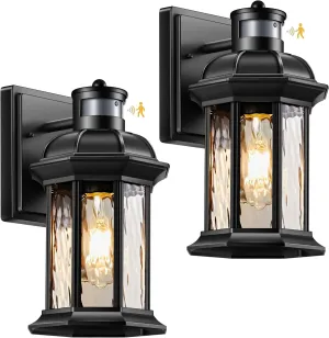 VIANIS Motion Sensor Outdoor Wall Lights, 2-Pack Black Outdoor Light Fixture, Exterior Lights for House, Front Porch Light Lantern Wall Mount Sconce Lighting, Dusk to Dawn Outside Lights for Patio
