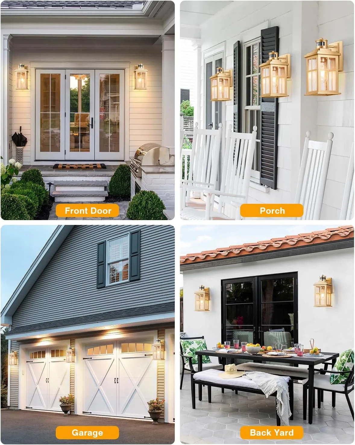 VIANIS Motion Sensor Porch Lights Outdoor, Gold Dusk To Dawn Outside Light Fixtures for House, Modern Exterior Garage Lights Wall Mount Sconce for Front Door Patio with Tempered Seeded Glass Anti-Rust