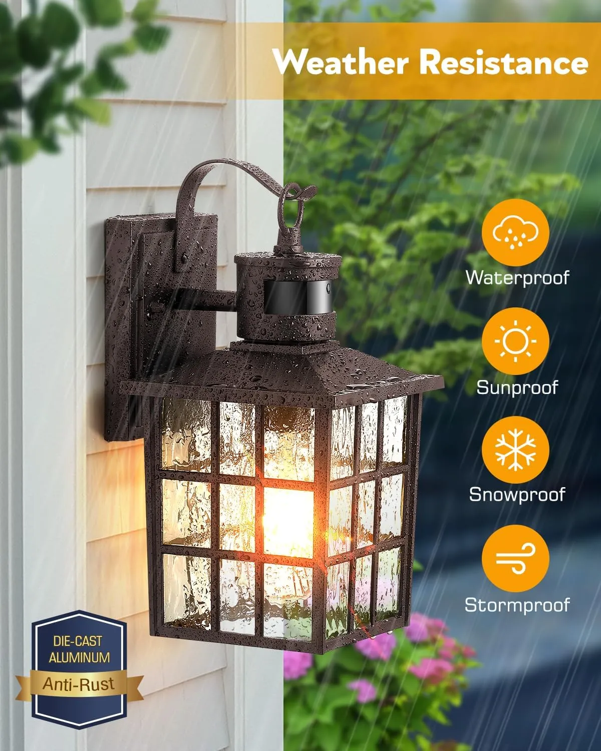 VIANIS ORB Motion Sensor Outdoor Lights Wall Mount, Dusk to Dawn Waterproof Exterior Lantern for House, Oil Rubbed Bronze Anti-Rust Garage Sconce Outside for Door, Garage, Entryway, Hallway