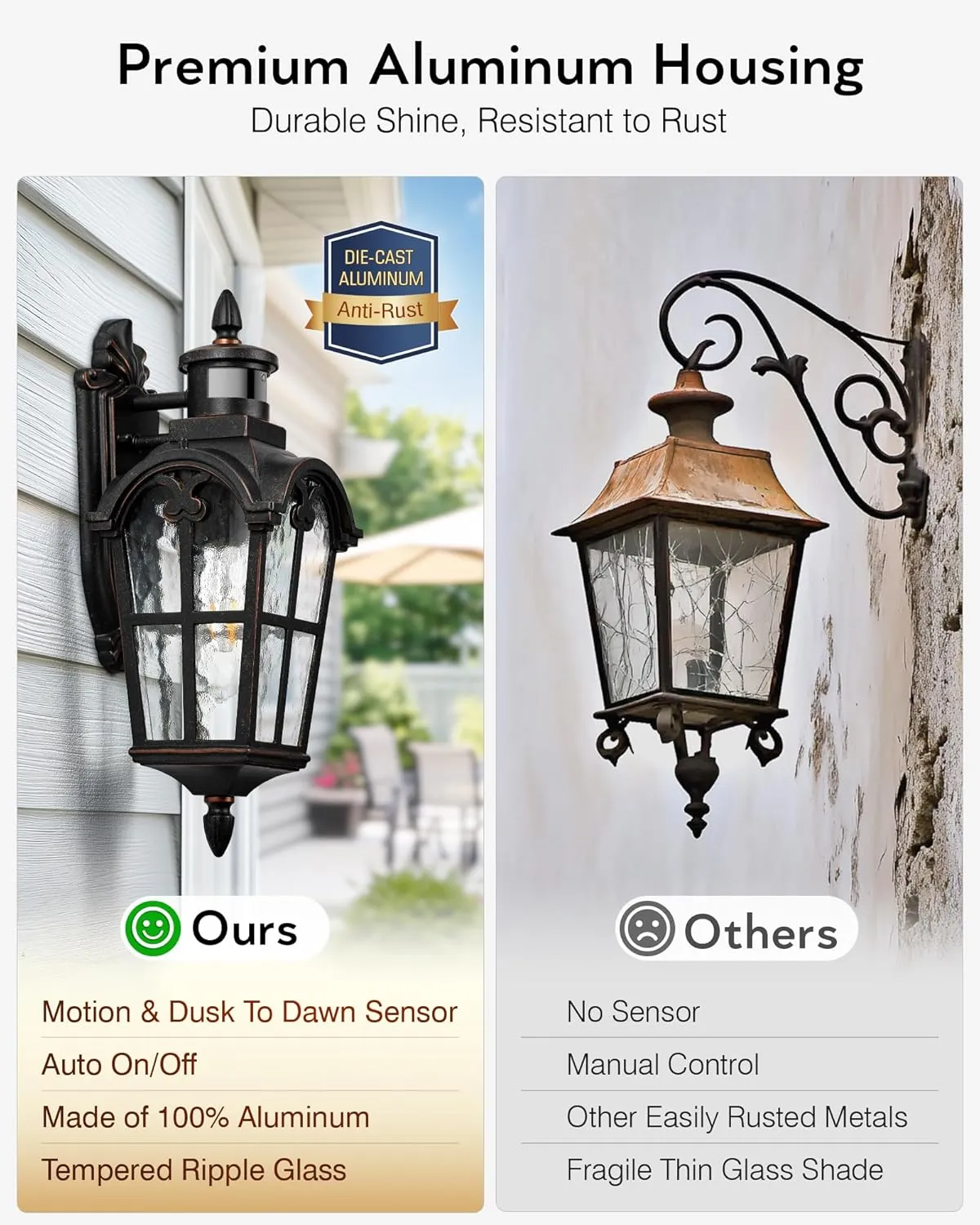 VIANIS Outdoor Motion Sensor Light, Oil Rubbed Bronze Porch Lights Outside Lantern, 16.4" H Dusk to Dawn Outdoor Lighting, 100% Aluminum Exterior Lighting Fixtures for House, Garden, Patio