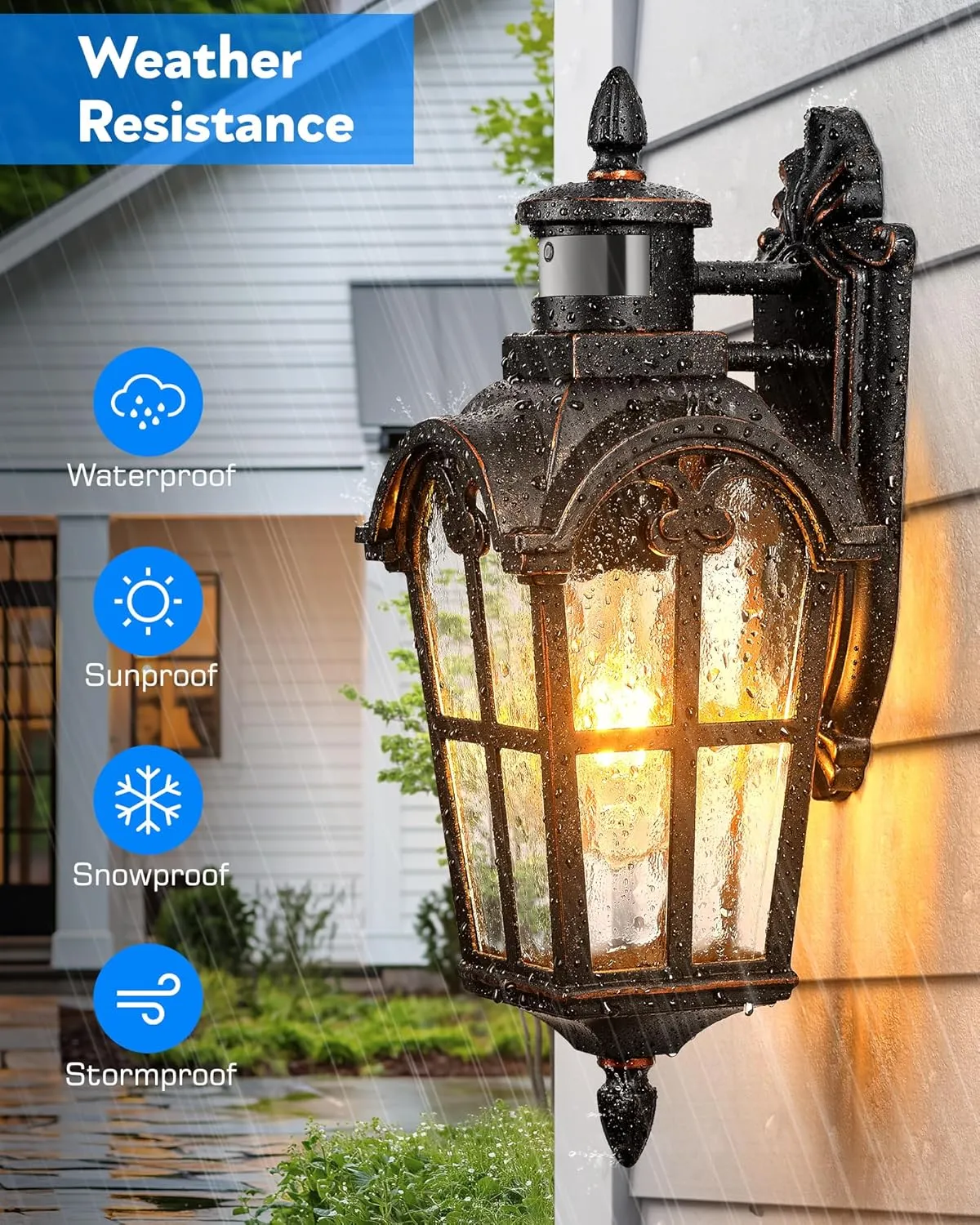 VIANIS Outdoor Motion Sensor Light, Oil Rubbed Bronze Porch Lights Outside Lantern, 16.4" H Dusk to Dawn Outdoor Lighting, 100% Aluminum Exterior Lighting Fixtures for House, Garden, Patio