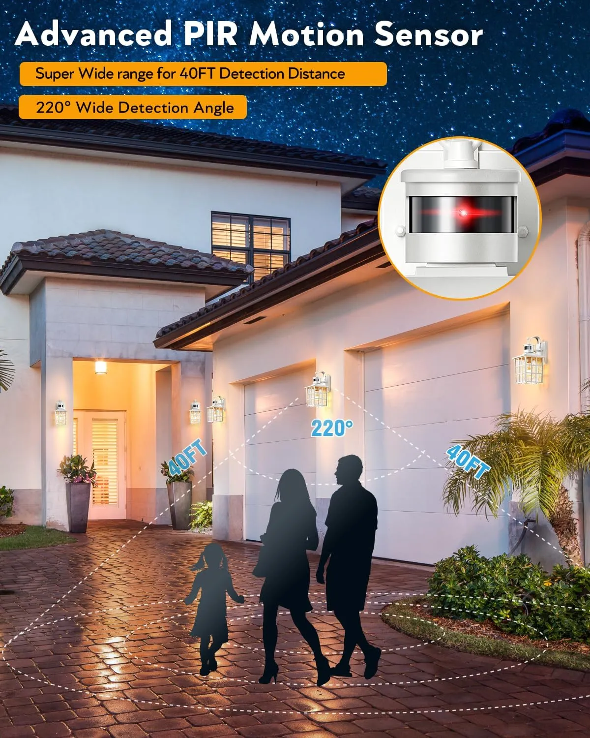 VIANIS White Motion Sensor Exterior Wall Lantern, 2 Pack Dusk to Dawn Outdoor Light Fixture Wall Mount, Anti-Rust Modern Outdoor Wall Sconce Lighting for House Front Porch Garage with Tempered Glass