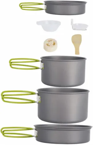 VICASKY 1 Set Portable Picnic Cooking Nonstick Camping Cookware Kit for Outdoor Cooking Includes Medium Large Frying Pans Small Frying Pan Bowls Spatula for Hiking Fishing Trips Black