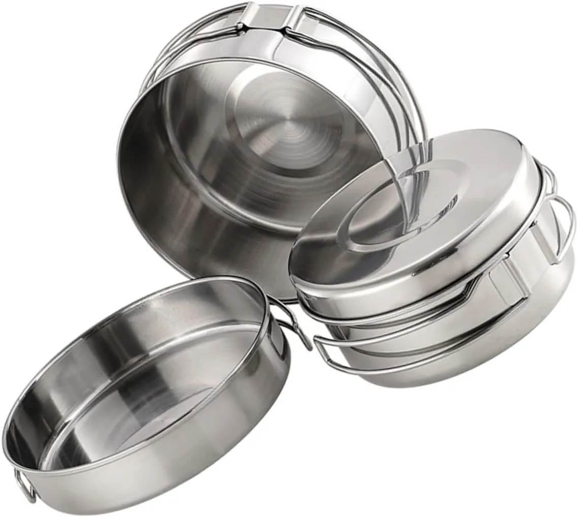 VICASKY 4-Piece Camping Cooking Set Stainless Steel Pot Pan Long Handle Picnic Utensils for Outdoor