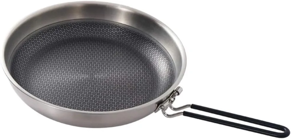 VICASKY Camping Picnic Non-Stick Frying Pan Stainless Steel Honeycomb Pattern Folding Handle Multi-Purpose Cookware