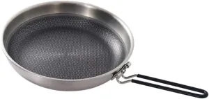 VICASKY Camping Picnic Non-Stick Frying Pan Stainless Steel Honeycomb Pattern Folding Handle Multi-Purpose Cookware