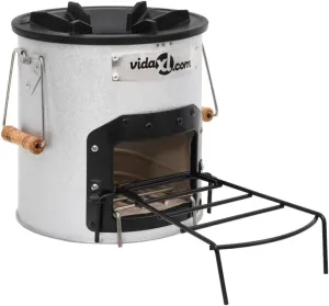vidaXL Camping Wood Stove Silver 17.7x9.8x10.2 Steel