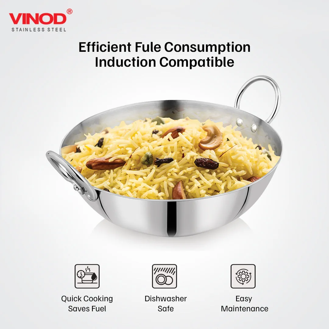 Vinod – Claro Heavy Gauge Stainless Steel Plain Kadai, 2.5 mm, Capacity 800 ml, (18cm)