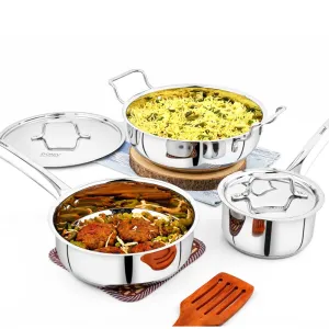 Vinod – Doniv 3 Piece Majestic Sandwich Bottom Cookware Set, 1 Piece Kadhai with Lid 24 cms, 1 Piece Sauce Pan with Lid 14 cms &#038; 1 Piece Fry Pan 20 cms