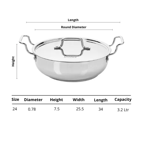 Vinod – Doniv 3 Piece Majestic Sandwich Bottom Cookware Set, 1 Piece Kadhai with Lid 24 cms, 1 Piece Sauce Pan with Lid 14 cms &#038; 1 Piece Fry Pan 20 cms