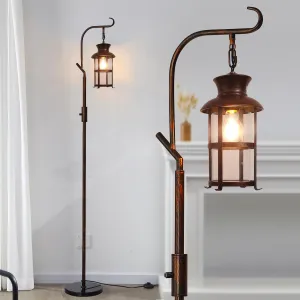 Vintage Dimmable Floor Lamp,Classical Lanterns Standing Lamp, Rustic Farmhouse Floor Lamp with Red Copper Finish, for Living Room Bedroom,Bar,Basement