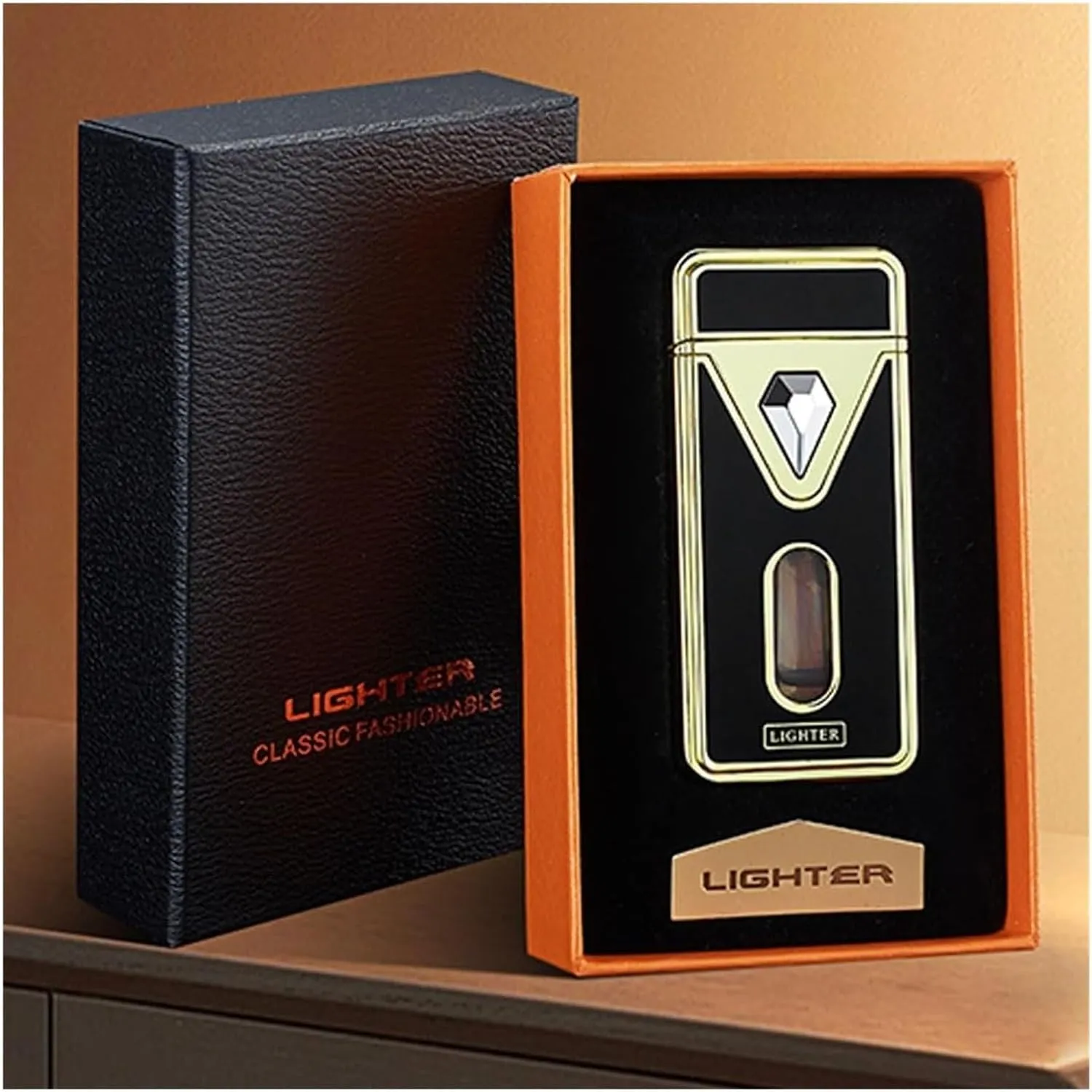Vintage Jinshun Dual Jet Flame Torch Butane Lighter, Refillable Gas Windproof Lighter with Visible Fuel Window for Male Friends and Family (Butane Not Included)(Gold)