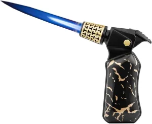 Vintage Metal Windproof Jet Flame Butane Lighter with Safety Lock, Adjustable Flame, Refillable Butane Gas Portable Lighters (Fuel Not Included)(Black 1)