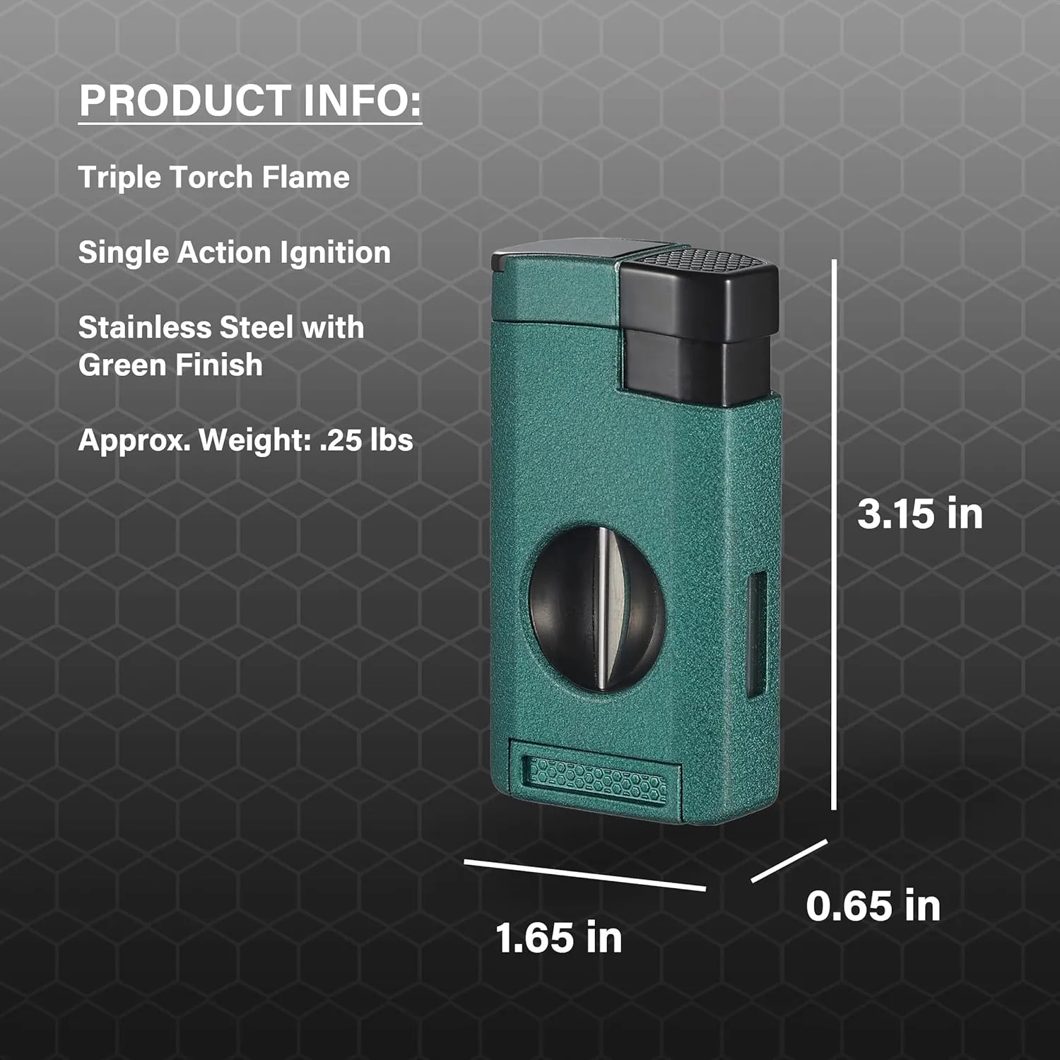 Visol Kamet Butane Torch Triple Flame Refillable Gas Lighter, Built-in Cutter, Fuel Window and Windproof Adjustable Flame (Shipped Without Butane)