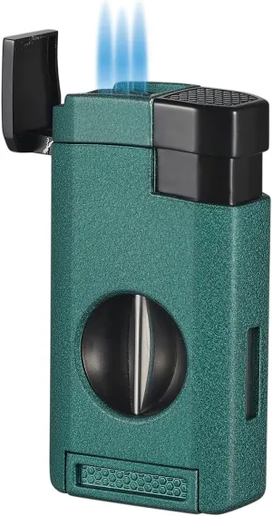 Visol Kamet Butane Torch Triple Flame Refillable Gas Lighter, Built-in Cutter, Fuel Window and Windproof Adjustable Flame (Shipped Without Butane)