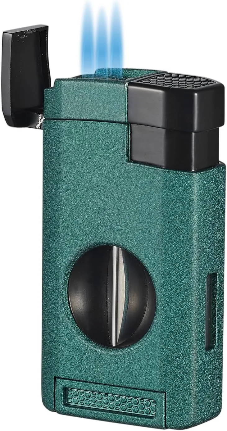 Visol Kamet Butane Torch Triple Flame Refillable Gas Lighter, Built-in Cutter, Fuel Window and Windproof Adjustable Flame (Shipped Without Butane)