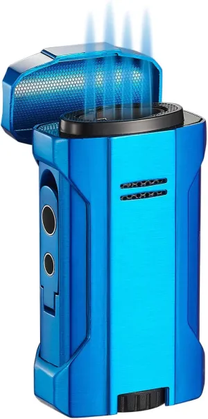 Visol Rhino 2.0 Butane Torch Lighter Quad Flame Refillable Gas Lighter, Built-in Rest, Two Built in Punches, Windproof Adjustable Flame Lighter (Shipped Without Butane)