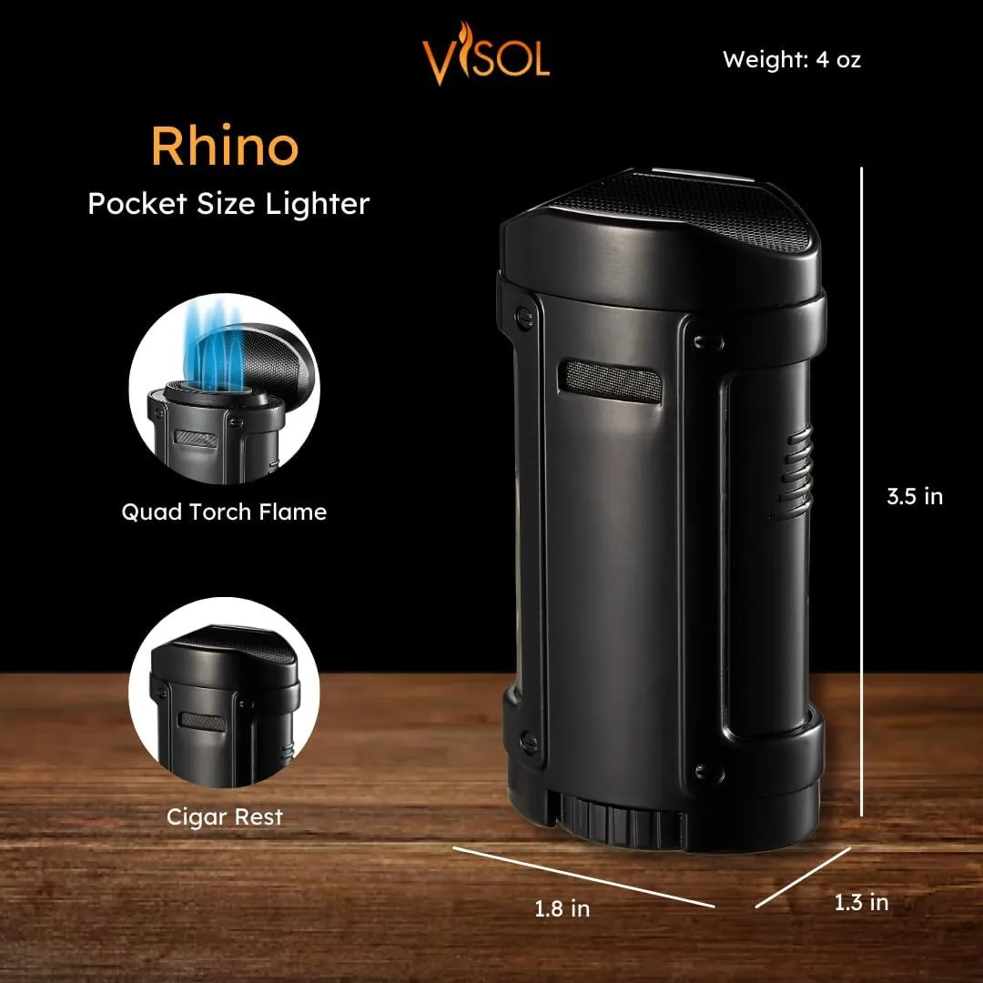Visol Rhino Quad Butane Torch Flame Refillable Gas Lighter (Shipped Without Butane) (Black)