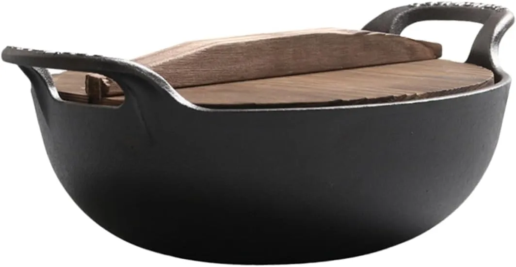 Wakauto Cast Iron Skillet No Coating Non Stick Cooking Pot with Ergonomic Handles Durable and Temperature Resistant for Outdoor Camping and Home Use