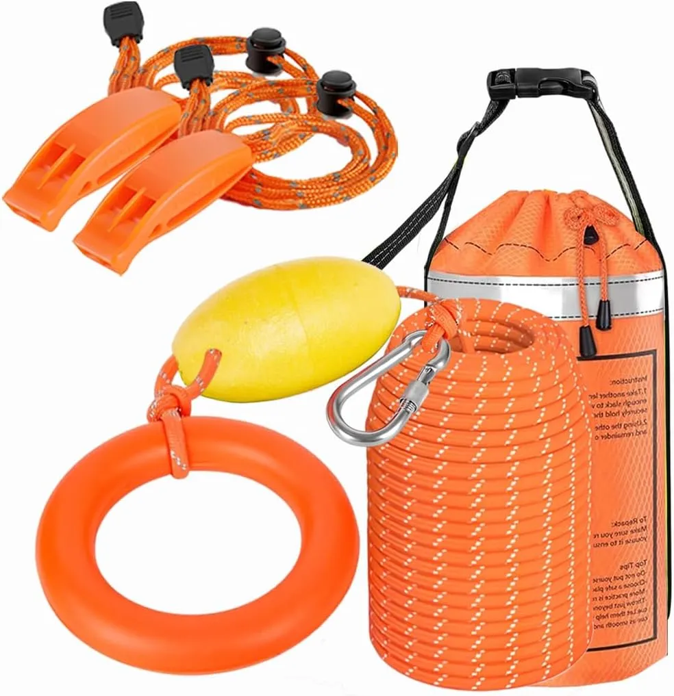 Water Rescue Throw Bag 98FT, 2000lb Strength Rescue Rope for Water Safety, Kayak Boat Fishing Gear, High-Visibility Emergency Tool
