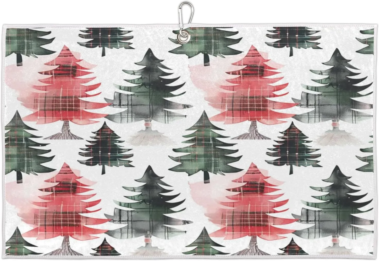 Watercolor Abstraction Christmas Trees Golf Towel with Heavy Duty Carabiner Clip Quick Dry Ultra Absorbent Club Ball Cleaning Towel Golf Accessories for Men Women