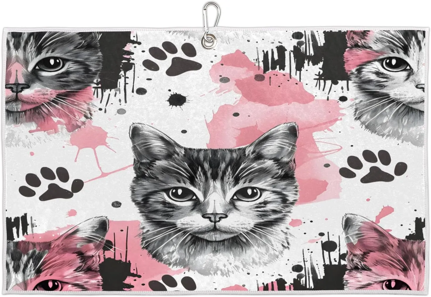 Watercolor Cats Golf Towel with Heavy Duty Carabiner Clip Quick Dry Ultra Absorbent Club Ball Cleaning Towel Golf Accessories for Men Women