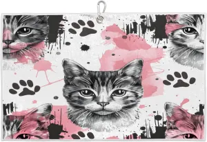 Watercolor Cats Golf Towel with Heavy Duty Carabiner Clip Quick Dry Ultra Absorbent Club Ball Cleaning Towel Golf Accessories for Men Women