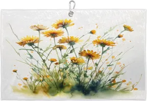 Watercolor Chrysanthemum Golf Towel with Heavy Duty Carabiner Ultra Absorbent Quick Dry Perfect for Cleaning Clubs Balls Gear Essential Golf Accessory for Men Women Kids