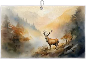 Watercolor Deep Forest Deer Golf Towel with Heavy Duty Carabiner Clip Quick Dry Ultra Absorbent Club Ball Cleaning Towel Golf Accessories for Men Women
