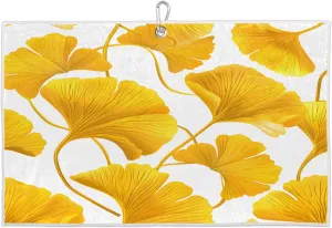 Watercolor Ginkgo Biloba Golf Towel with Heavy Duty Carabiner Ultra Absorbent Quick Dry Perfect for Cleaning Clubs Balls Gear Essential Golf Accessory for Men Women Kids