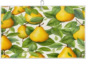 Watercolor Pears Leaves Golf Towel with Heavy Duty Carabiner Clip Quick Dry Ultra Absorbent Club Ball Cleaning Towel Golf Accessories for Men Women