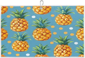 Watercolor Pineapple Polka Dots Golf Towel with Heavy Duty Carabiner Clip Quick Dry Ultra Absorbent Club Ball Cleaning Towel Golf Accessories for Men Women