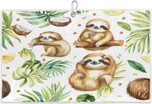 Watercolor Sloth Leaves Golf Towel with Heavy Duty Carabiner Ultra Absorbent Quick Dry Perfect for Cleaning Clubs Balls Gear Essential Golf Accessory for Men Women Kids