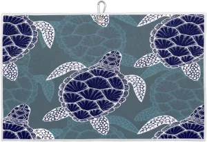 Watercolor Turtle Silhouette Golf Towel with Heavy Duty Carabiner Clip Quick Dry Ultra Absorbent Club Ball Cleaning Towel Golf Accessories for Men Women