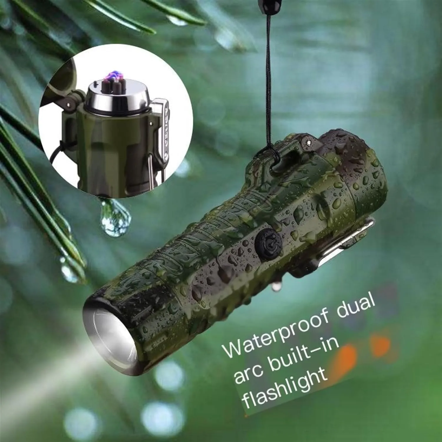 Waterproof Lighter Plasma Windproof arc Lighter Rechargeable Electric Lighter for Cigarette/Cigar ，Candle， Survival ，Camping Hiking (Color : Blue)