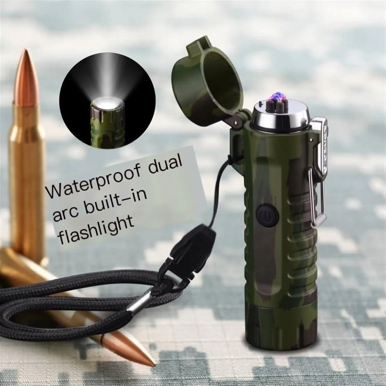 Waterproof Lighter Plasma Windproof arc Lighter Rechargeable Electric Lighter for Cigarette/Cigar ，Candle， Survival ，Camping Hiking (Color : Blue)