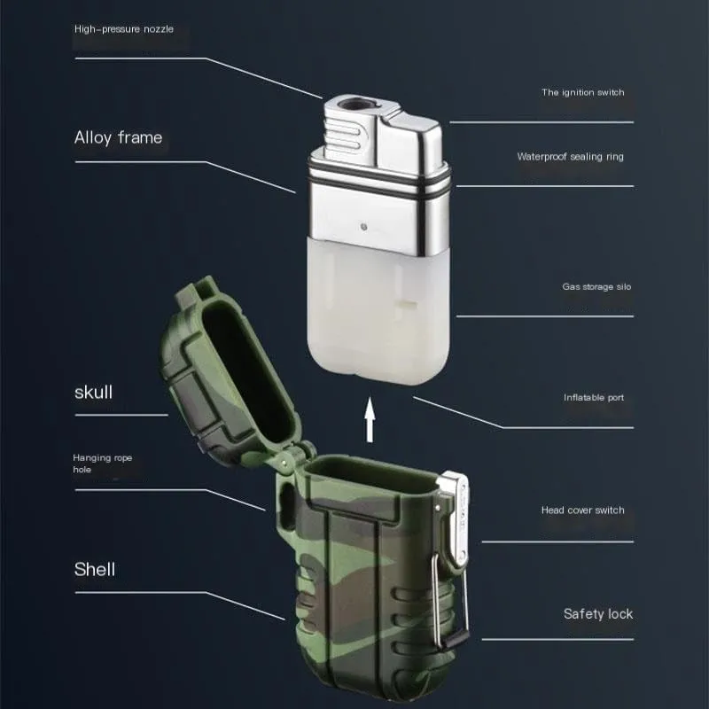 Waterproof Lighter Torch Lighter,Butane Lighter, Windproof Outdoor Gas Lighter Adjustable Jet Flame Lighters, Fireplace Fireworks Grill Camping BBQ Lighter, Gifts for Men. (Without Gas)(Green)