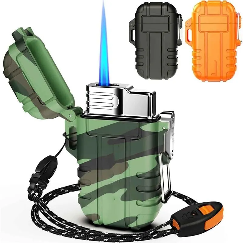 Waterproof Lighter Torch Lighter,Butane Lighter, Windproof Outdoor Gas Lighter Adjustable Jet Flame Lighters, Fireplace Fireworks Grill Camping BBQ Lighter, Gifts for Men. (Without Gas)(Green)