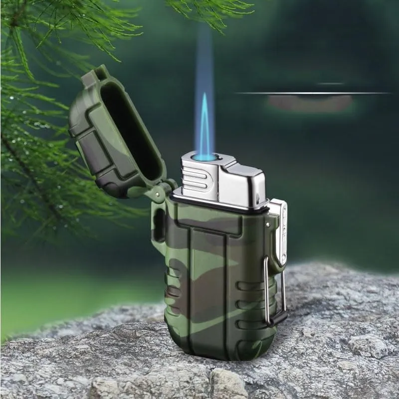 Waterproof Lighter Torch Lighter,Butane Lighter, Windproof Outdoor Gas Lighter Adjustable Jet Flame Lighters, Fireplace Fireworks Grill Camping BBQ Lighter, Gifts for Men. (Without Gas)(Green)