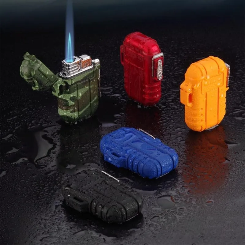 Waterproof Lighter Torch Lighter,Butane Lighter, Windproof Outdoor Gas Lighter Adjustable Jet Flame Lighters, Fireplace Fireworks Grill Camping BBQ Lighter, Gifts for Men. (Without Gas)(Green)