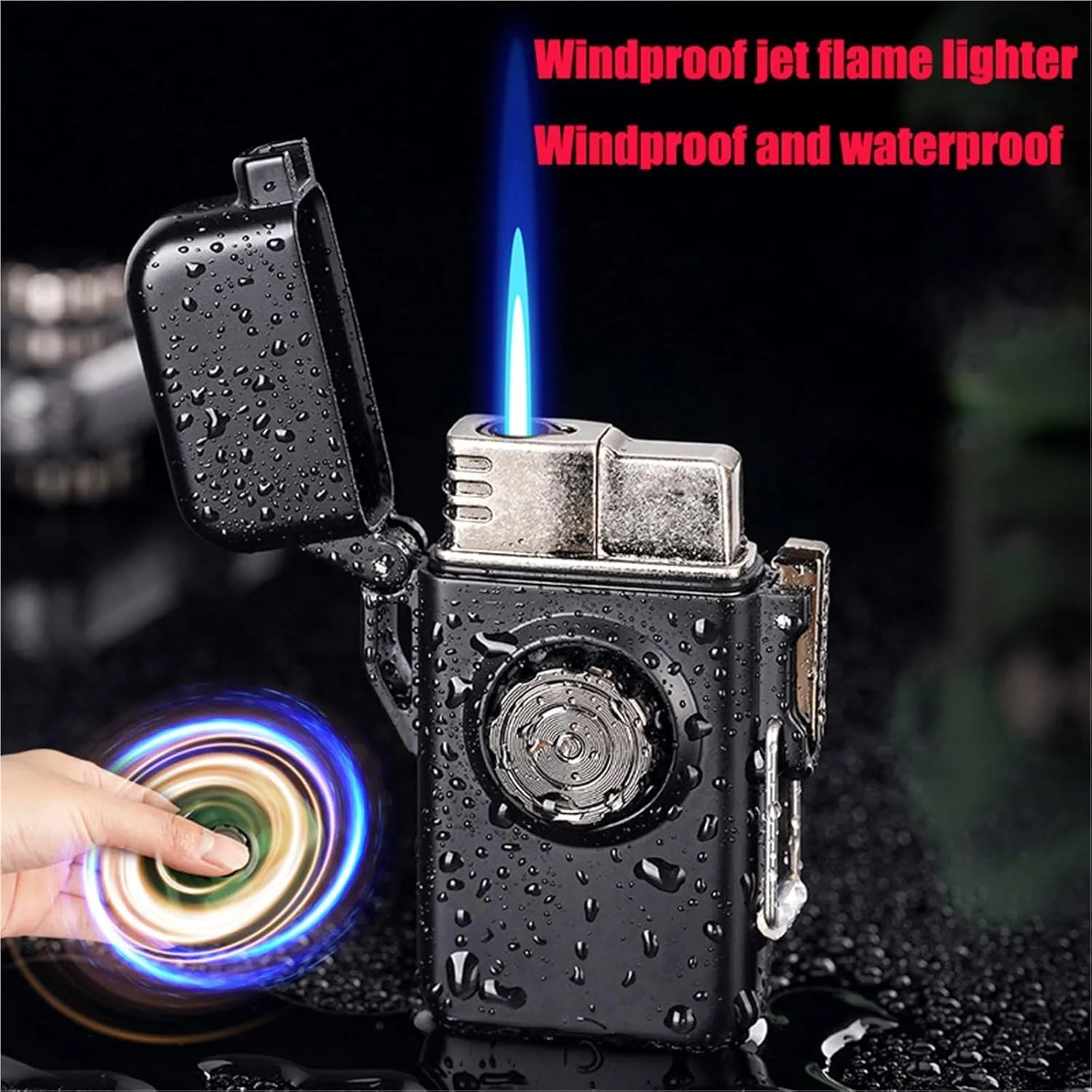 Waterproof, Windproof Jet Flame Lighter, Waterproof Lighter with Keychain, Stylish Lighter Butane Gas Lighter for Outdoor Camping Surfing(C)