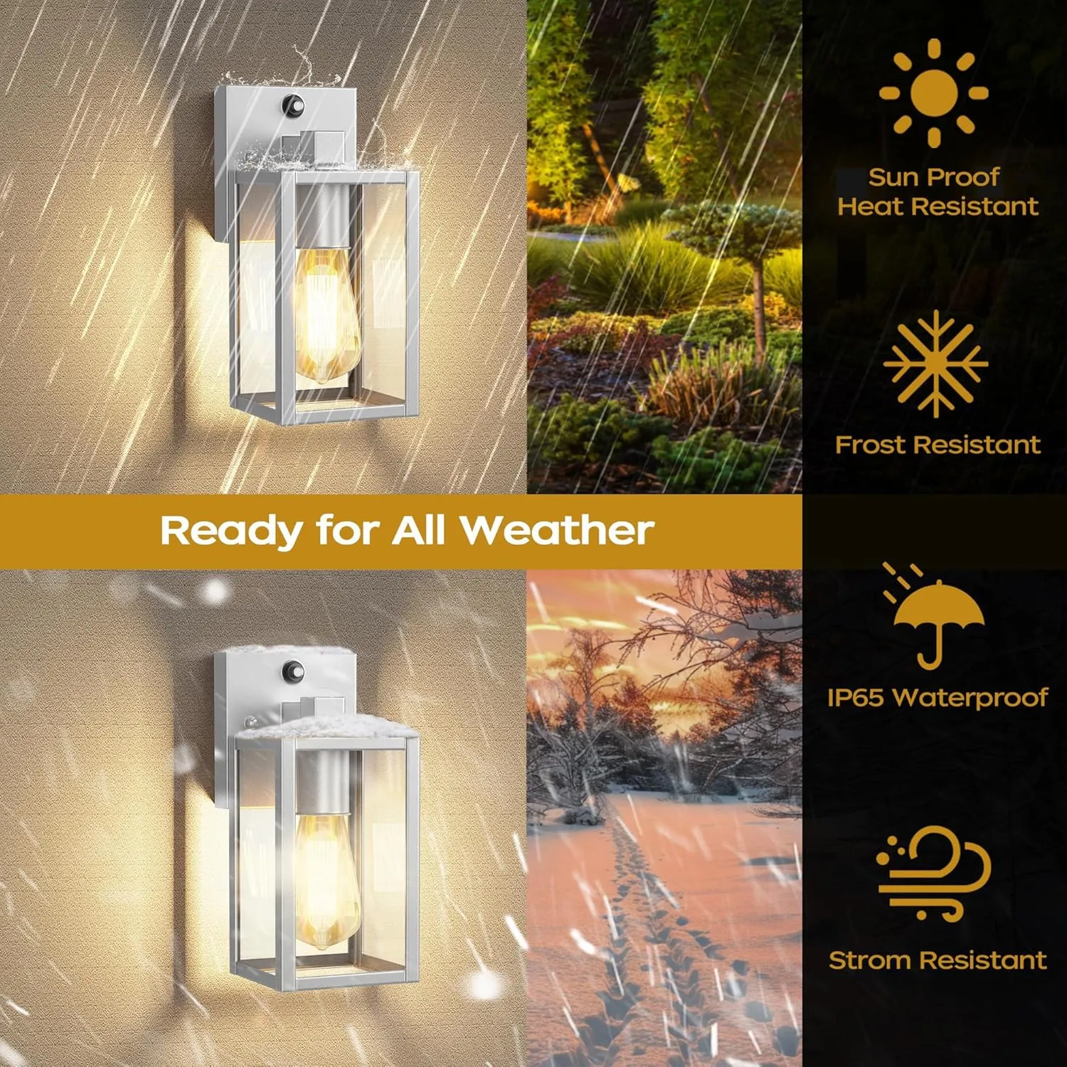 WIHTU Gold Dusk to Dawn Porch Lights Fixtures, Outdoor Lights for House, Outdoor Wall Lights Exterior, Waterproof Wall Sconce Lamp, Wall Lantern, Anti Rust Coach Lights for Doorway (Sliver)