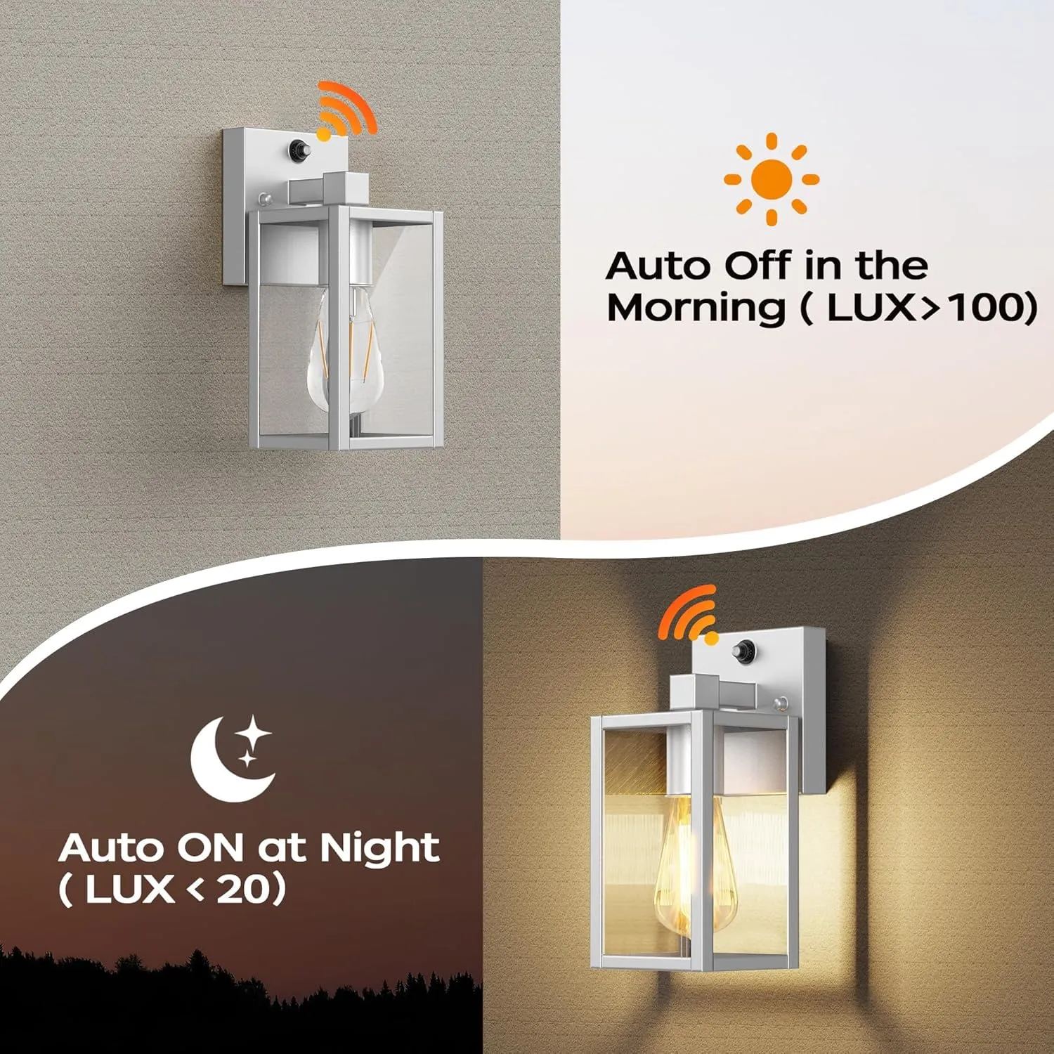 WIHTU Gold Dusk to Dawn Porch Lights Fixtures, Outdoor Lights for House, Outdoor Wall Lights Exterior, Waterproof Wall Sconce Lamp, Wall Lantern, Anti Rust Coach Lights for Doorway (Sliver)