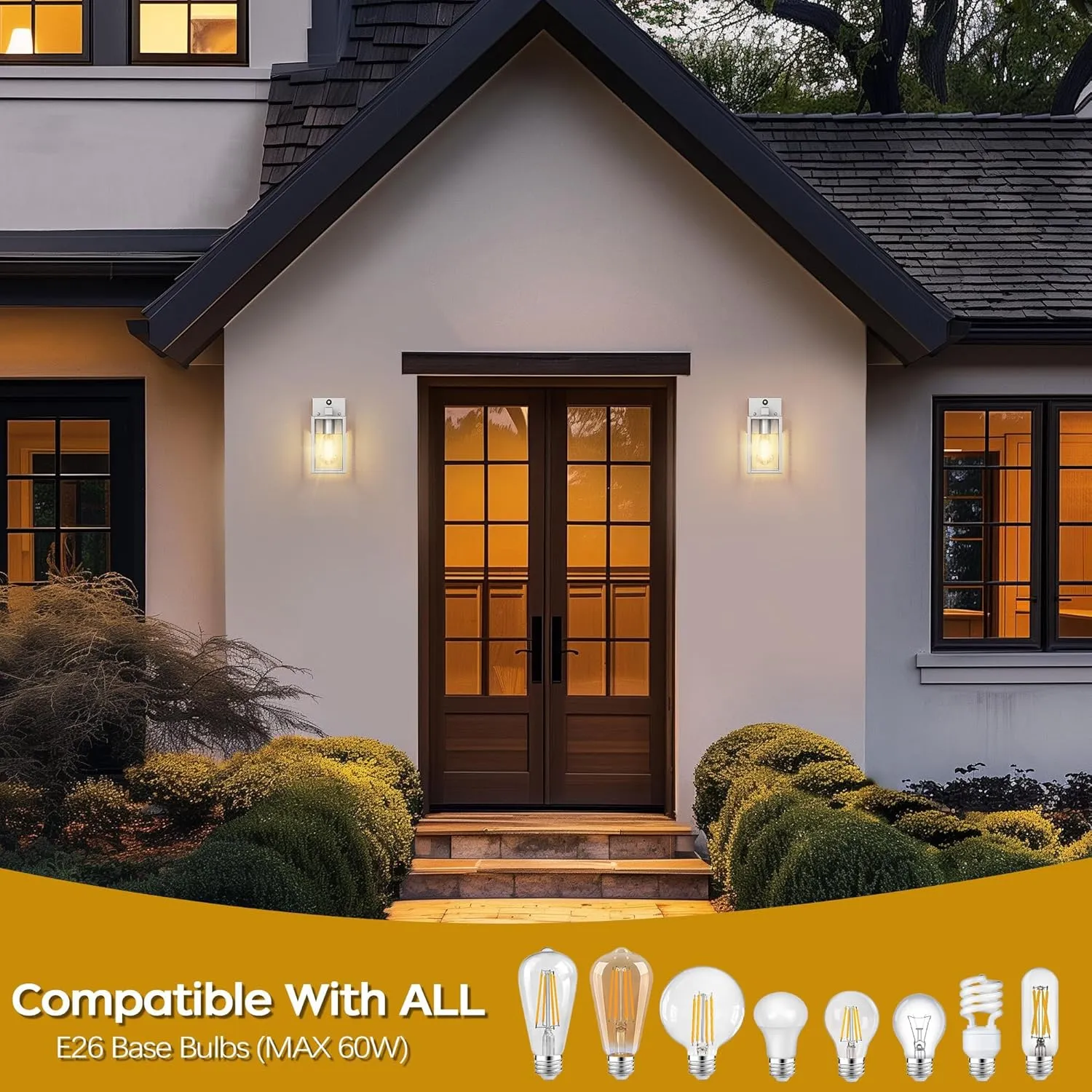 WIHTU Gold Dusk to Dawn Porch Lights Fixtures, Outdoor Lights for House, Outdoor Wall Lights Exterior, Waterproof Wall Sconce Lamp, Wall Lantern, Anti Rust Coach Lights for Doorway (Sliver)
